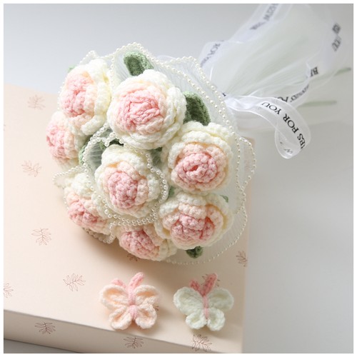手工编织diy渐变玫瑰手捧花毛线钩针材料包女友生日W结婚礼物成品