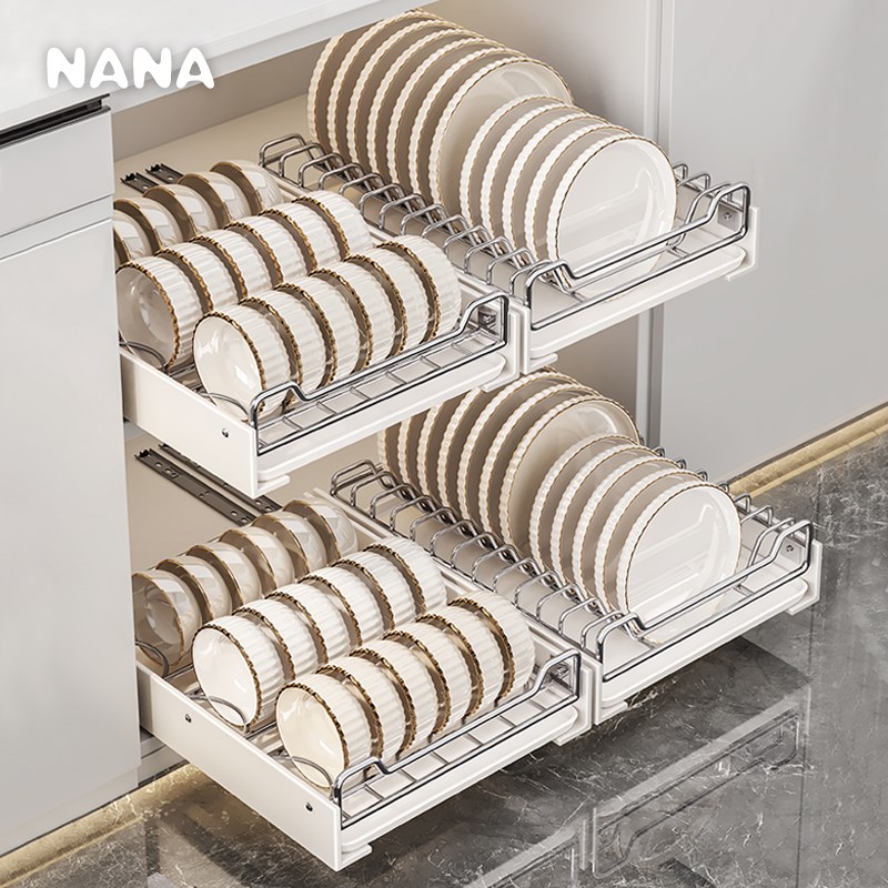 碗碟收纳架不锈钢厨房置物架抽拉放碗架橱柜拉篮抽屉式碗盘沥水架