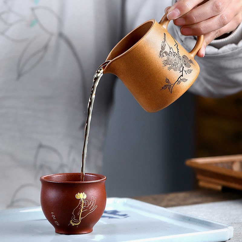 原矿段泥紫砂公道杯 国高工冯伟分茶器手工功夫茶具配件 花鸟公杯