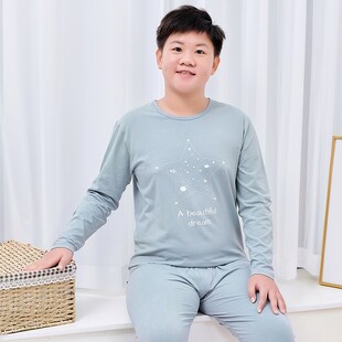 男士 加肥大码 线衣线裤 中学生棉毛衫 A类纯棉青少年胖大童秋衣D秋裤