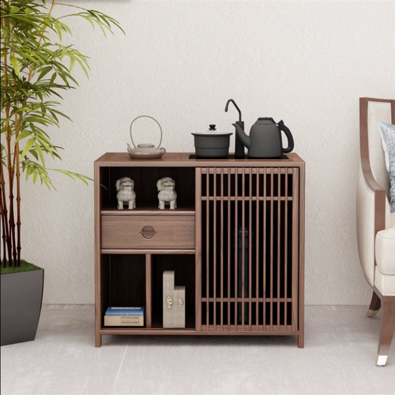 老榆木新中e式茶水柜茶边柜客厅家用简约烧水多功能移动储物收纳