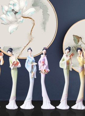 新古典中式仕f女人物树脂创意摆件卧室书房客厅家居工艺品家装摆