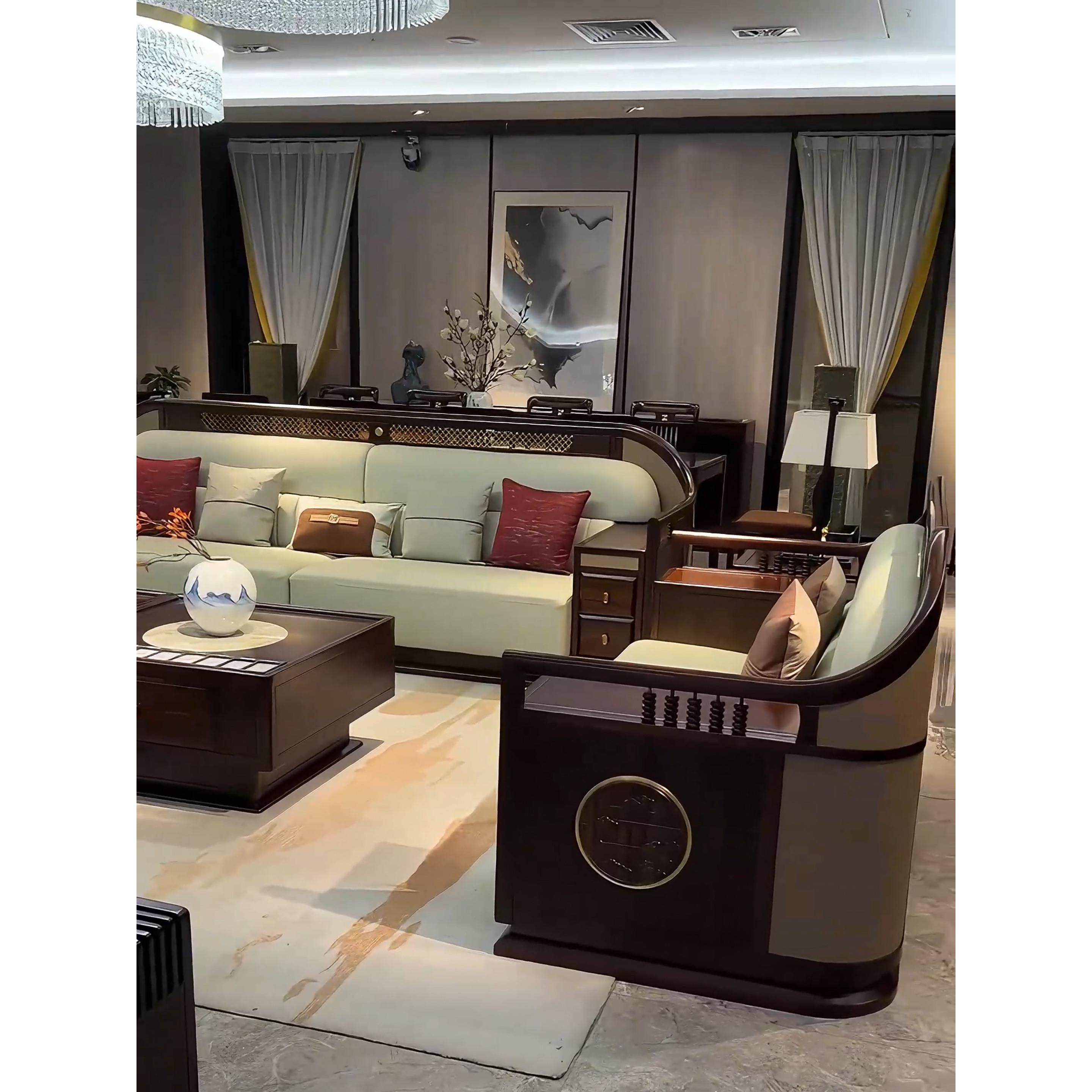 新中式乌金木实木沙发真皮轻奢组合家具别墅大小户型客厅高端定制