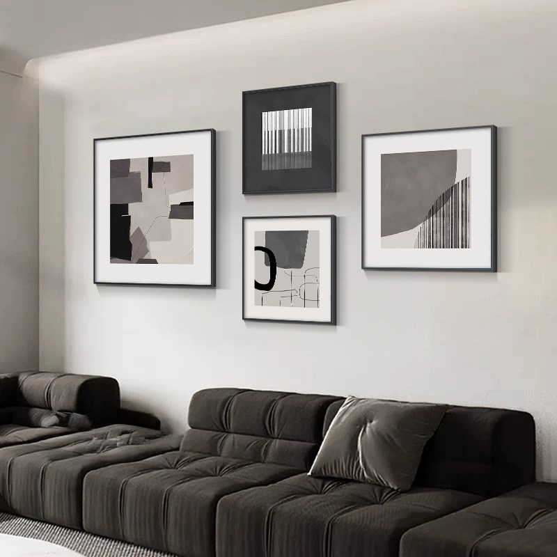 黑白灰抽象客厅沙发背景墙装饰画高级感餐厅组合挂画简约现代壁画
