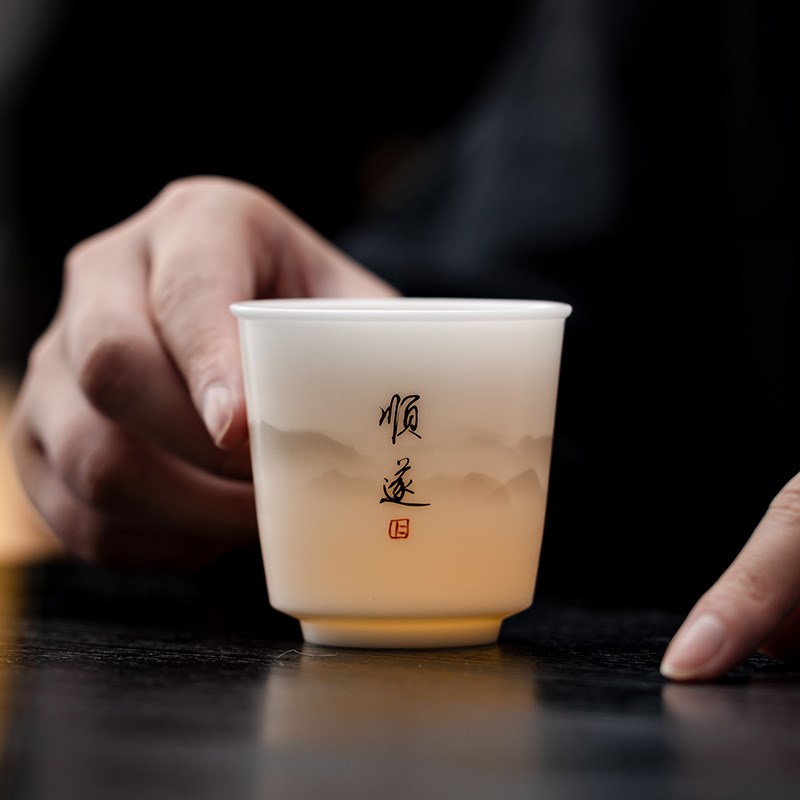 冰种玉瓷茶杯手写主人杯个人陶瓷单杯2024新款品茗杯定制