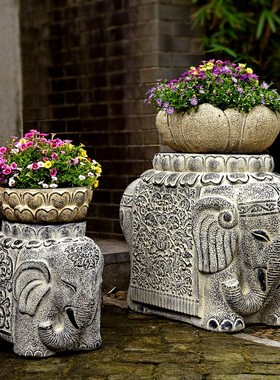 大象仿石墩户外农家民宿小院子庭院花园布置园林景观门口花盆装饰