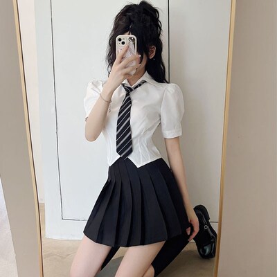 网红2024炸街夏季小个子jkx制服学院风套装百褶裙气质减龄两件套