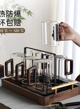 玻璃杯茶杯d套装杯子家用客厅耐高温大容量办公室待客泡茶喝水杯