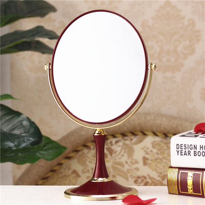 台式化妆镜子 大号双面台式镜欧式 时尚公主梳妆镜 红色结婚镜子