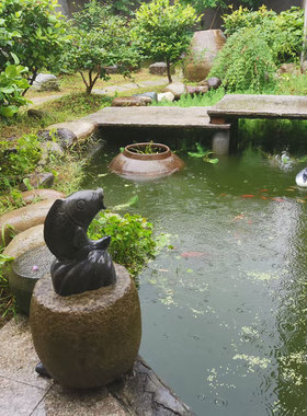 石雕吐水石鱼槽子鱼缸流水摆件阳台客厅鱼塘假P山流水装饰物工艺