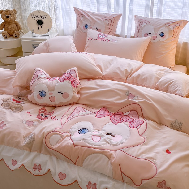 A类儿童公主风纯棉床上四件套女孩卡通可爱100全棉床单被套三件套