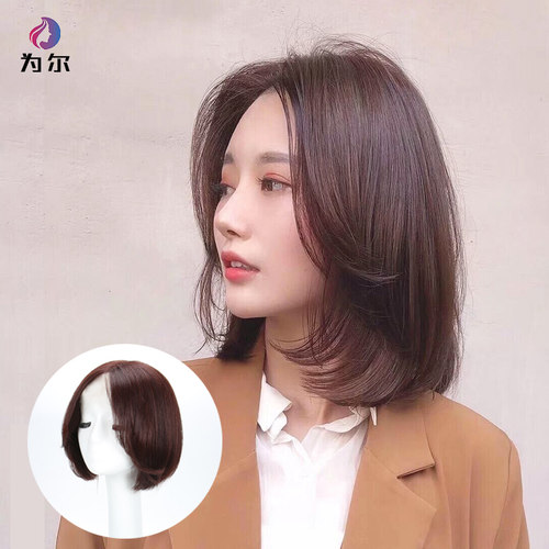 假发女短发全头套k式中长发真人发丝自然中分造型修脸可扎初恋头