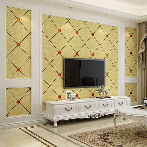 五宫格电视背景墙壁纸壁布现代简约客厅镶钻8d网红影视墙装饰壁画