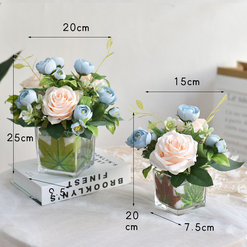 商务会议室装饰花艺宴会餐桌桌花摆花客厅茶几小摆件玻璃方杯台花