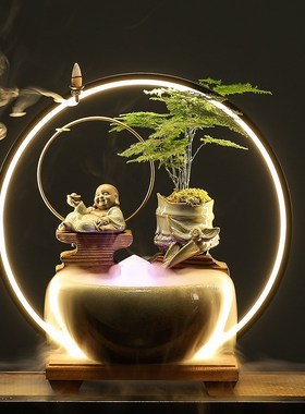 流水摆件循环水开业礼品招财办公室装饰品家居客厅茶室桌面小鱼缸