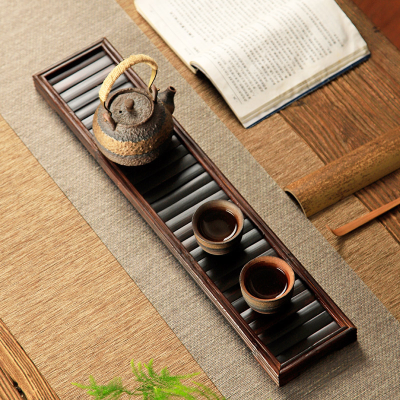 做旧玉竹茶托茶杯收纳架子茶道托盘杯架日式干泡台茶盘复古茶杯垫图片