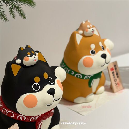 Twenty-six日本进口龙虎作柴犬狗存钱罐陶瓷摆饰结婚礼物送新人