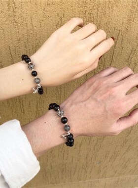 高档侣手链转对感纪震动情侣手链B一对男士感应一U运珠应念礼物奢