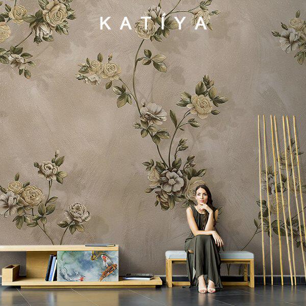 aK网红朵田园i玫瑰花t艺术无缝a墙布壁画y壁纸客厅电视背景墙美式