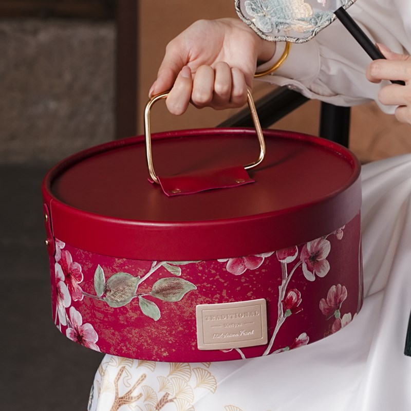 中秋节国风高端h冰皮流心月饼礼盒包装盒手提圆桶硬盒定制空盒8粒