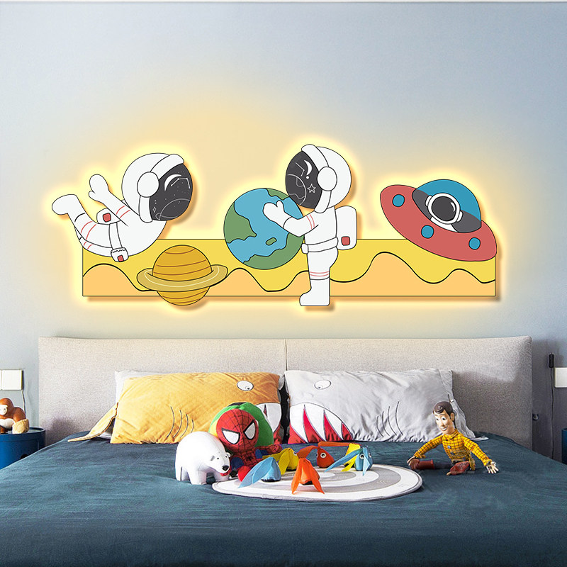儿童房装饰画ledm氛围灯画男孩女孩卧室床头挂画卡通宇航员发光画