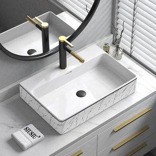 北欧黑色大理石纹陶瓷台上盆家用面盆洗手洗脸盘网红洗漱单水池子