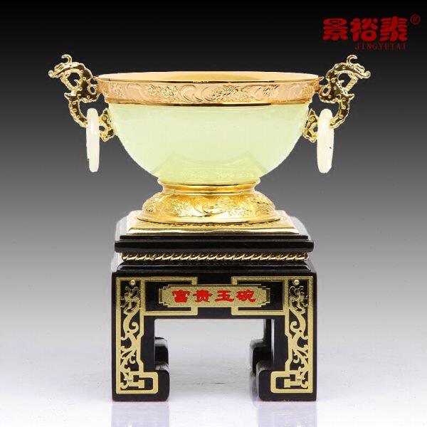 富贵玉碗琉璃白玉工艺品摆件乔迁生日礼品送领导装饰品办公桌摆设