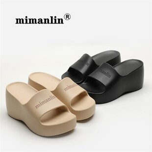 网红外穿坡跟防滑逛街小个子凉拖鞋 超高跟9CM拖鞋 时尚 新款 女夏季