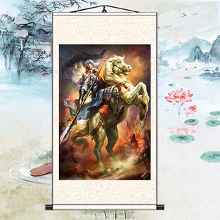 五虎将赵云赵子龙画像三国人物装饰画客厅办公室丝绸卷轴挂画