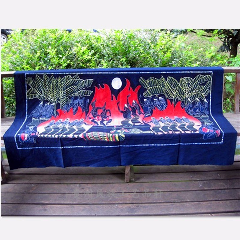 蜡染长桌布苗族特色布料民族风手工布艺装饰画餐厅贵州工艺品壁挂