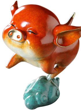 荣芙小飞猪铜摆件办公室书房可爱生肖工艺品诸事顺利乔迁开业礼品