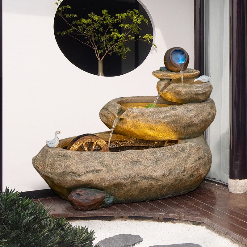 田园阳台流水喷泉摆件别墅花园水景装饰庭院阳台养鱼池循环水造景