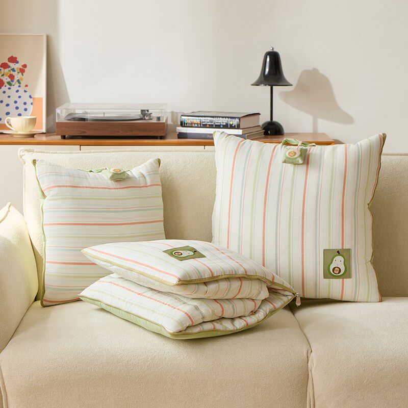 新款全棉水洗条纹抱枕被子两用办公室午睡毯车载学生午休纯棉被夏