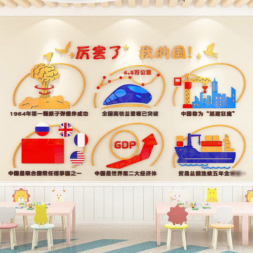 幼儿园走廊过道墙面环q创材料爱国科技主题文化墙教室布置墙面装
