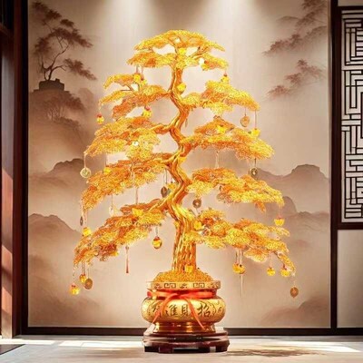 纯手工发财树摇钱树铝线编织摆件B工艺品招财客厅装饰品乔迁开业