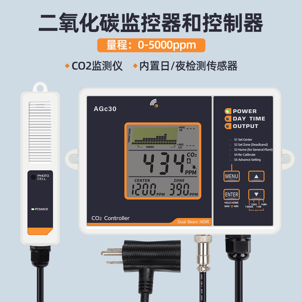 二氧化碳控制器 双通道NDIR检测传感器 适用大棚水培种植工厂