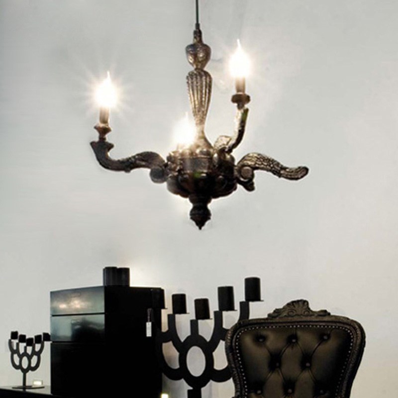 后现代艺术创意黑色树q脂焚烧复古断臂吊灯炭焚迹烧焦残缺蜡烛吊