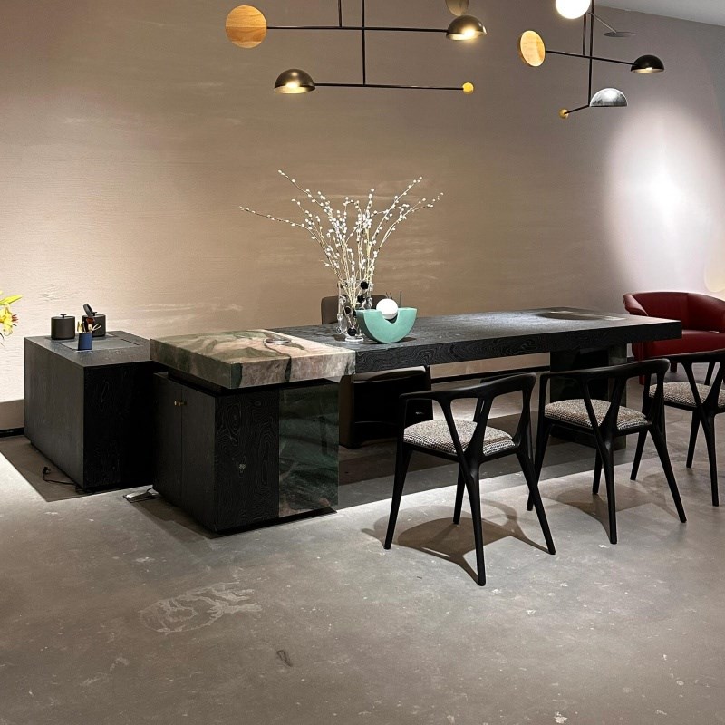 新中式黑胡桃木茶台实木茶桌椅组合家用现代简L约茶桌2025新款高