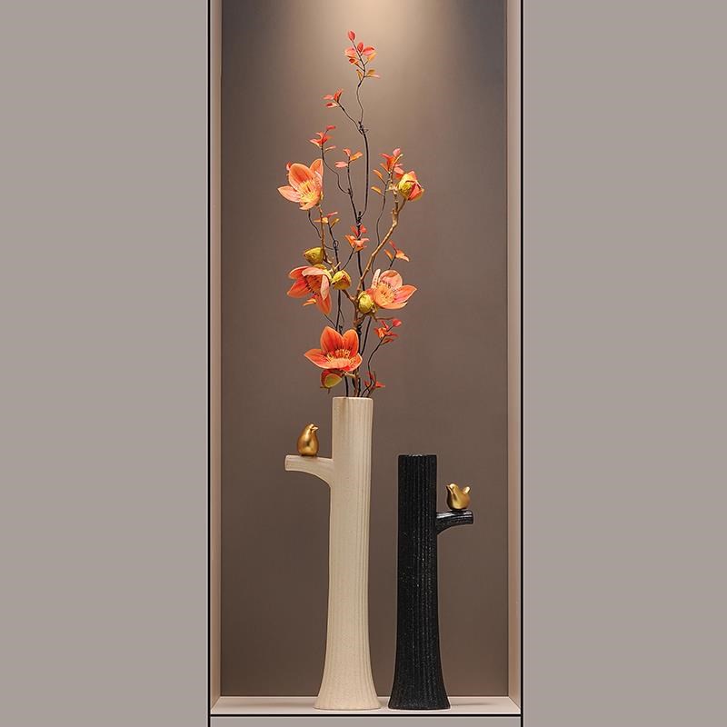 2025进门g玄关壁龛细长高陶瓷花瓶摆件一对客厅插花器绿植彷真花