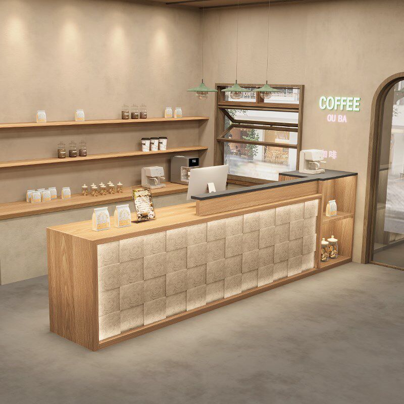 网红实木原木吧台桌收银台餐饮店饭店奶茶美发理发V咖啡前台接待