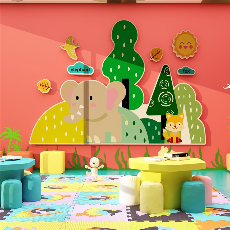卡通动物贴画幼儿园墙面装饰环创主题墙成品材料环境布置走廊绿色图片