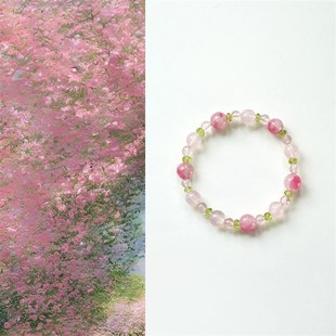 张六六浔花中式天然蔷薇石手錬粉水晶橄榄石手串女百搭清新