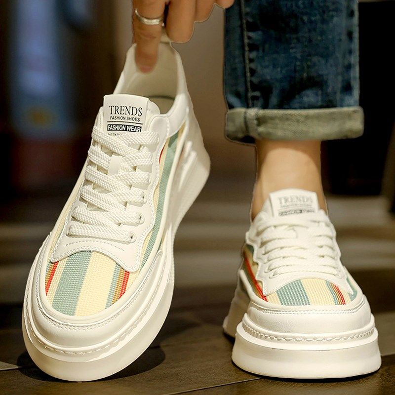 小白鞋子男鞋2025新款透气爆款高级感潮流百搭厚底男生帆布板鞋潮,流行男鞋,休闲板鞋,淘宝优惠券,粉丝福利购,淘宝优惠卷