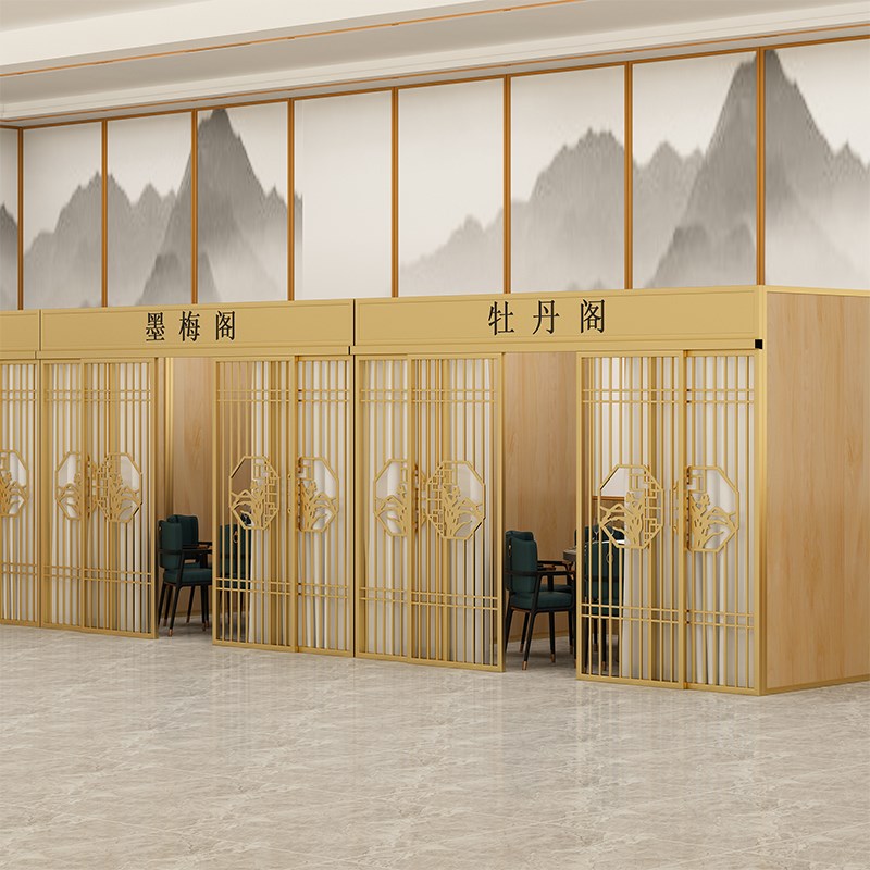 饭店包间铁艺镂空隔断装饰茶楼火锅店卡座屏风可移动推拉隔断定制