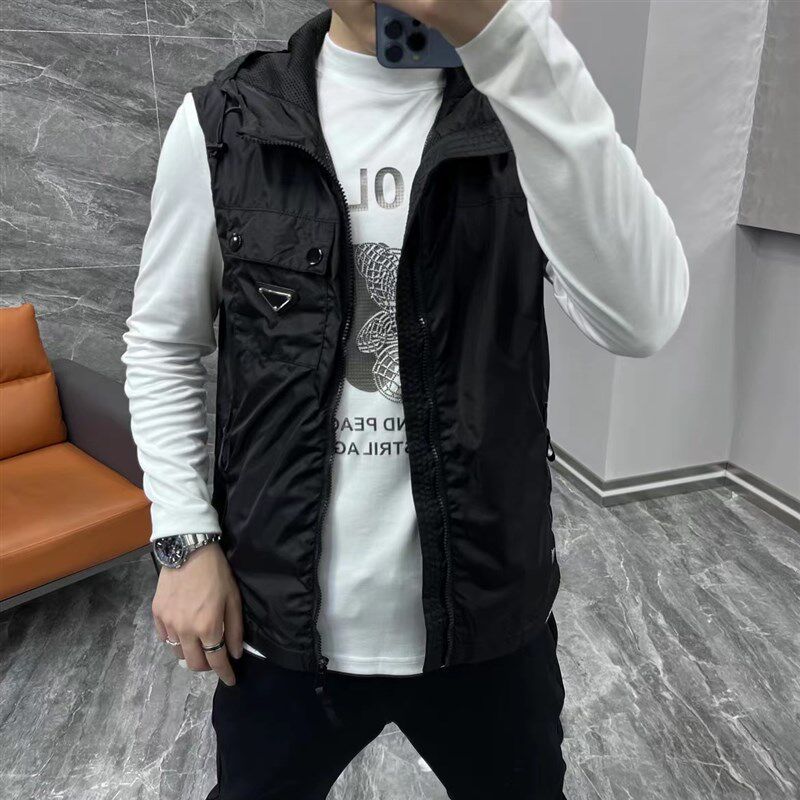 1339秋冬男款时尚百搭保暖马甲潮流连帽薄棉褂子男士流.行坎肩外