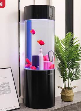 圆柱形客厅家用中小型白色黑色鱼缸下过滤生态懒人水族箱