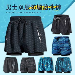 男款 泳帽泳镜温泉防v尴尬沙滩裤 游泳装 备新款 平角 游泳裤 大码 男士