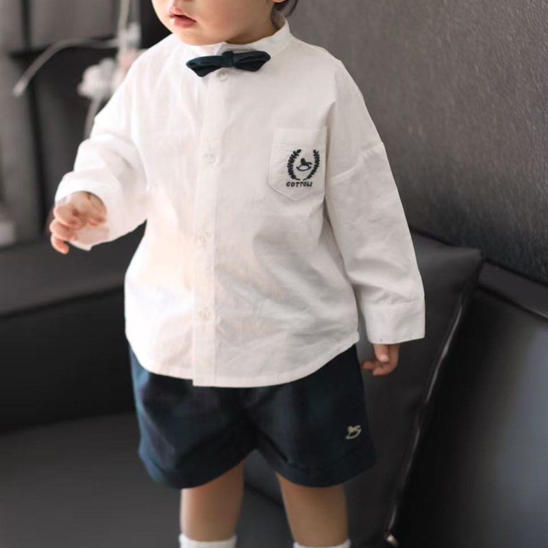 现货小木马25春夏可爱图格子满印男女宝入学学院风套装80-120