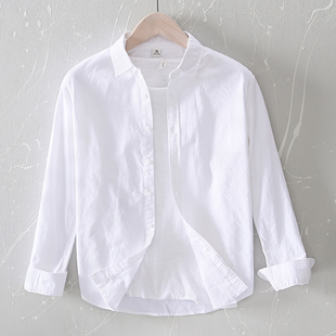 柔软水洗青年牛津纺打底基础宽松纯色衬衣寸 男士 白色纯棉长袖 衬衫