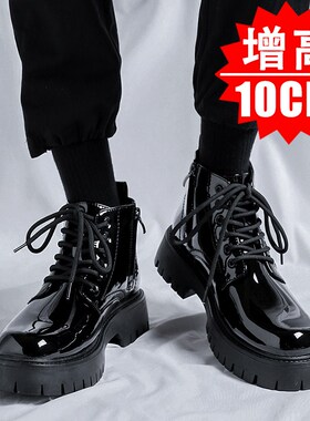 新款高帮内增高男鞋6cm英伦u潮流百搭马丁靴8cm耐磨防滑工装靴10c